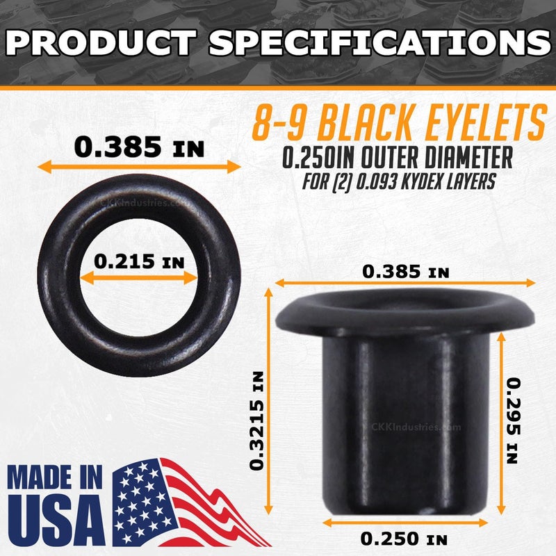 HolsterSmith Kydex & Leather Holster Eyelets - (#8-9 Length) - (1/4 Inch Diameter) - (Black Coated) - (100 Pack) - (USA Made) - for DIY Holster Making, Canvas & Apparel Binding - Image 3